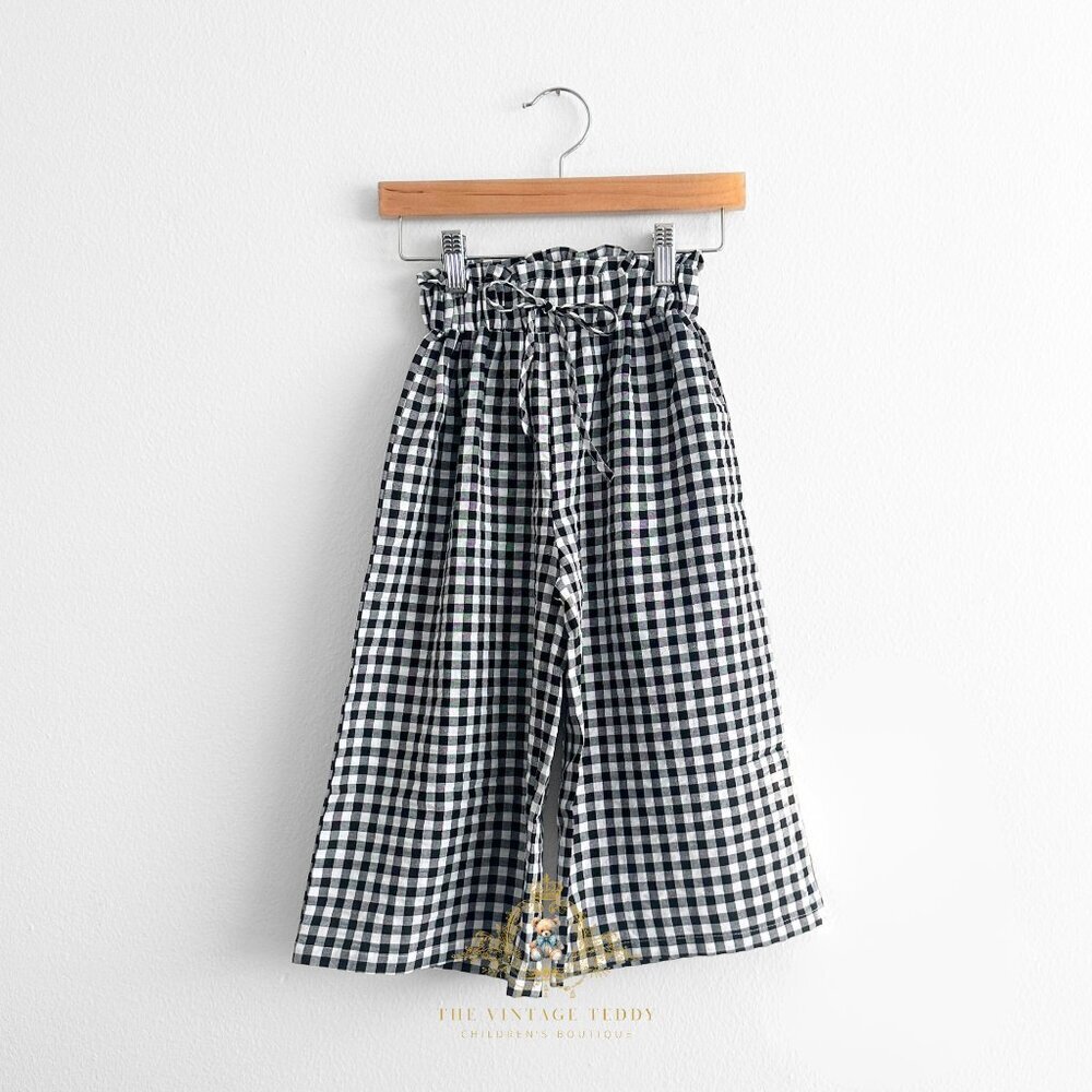 NWT Pretty Little Girls Wide Leg Pants Relaxed Fit Gingham Black & White 18-24M